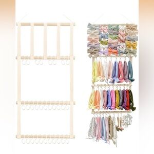Wooden Hair Bow Organizer with Hooks
